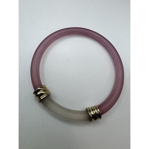 Vintage Frosted Lucite Bangle Bracelets Pink Clear And Pink Whit Metal Accent - Picture 9 of 9
